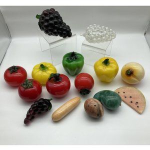 Lot of 15 Various Murano Style Handblown Fruit & Vegetable Paperweights